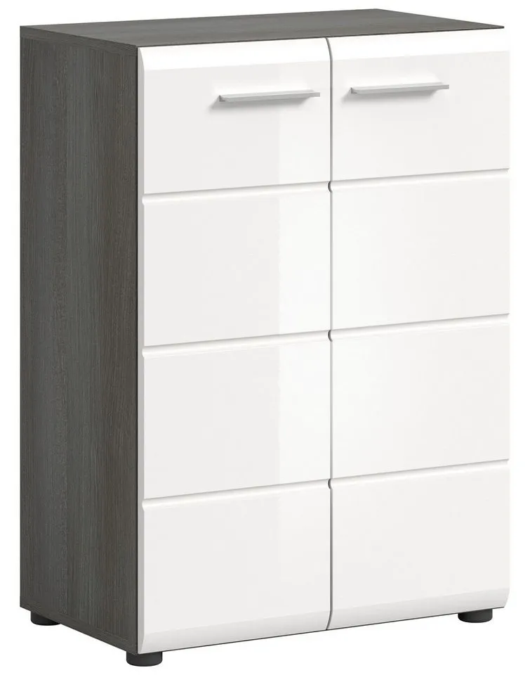 xonox.home Kommode, Weiß Hochglanz Rauchsilber Melamin Modern 60x85x37 cm, Grau, – Produktbild 2 von 4