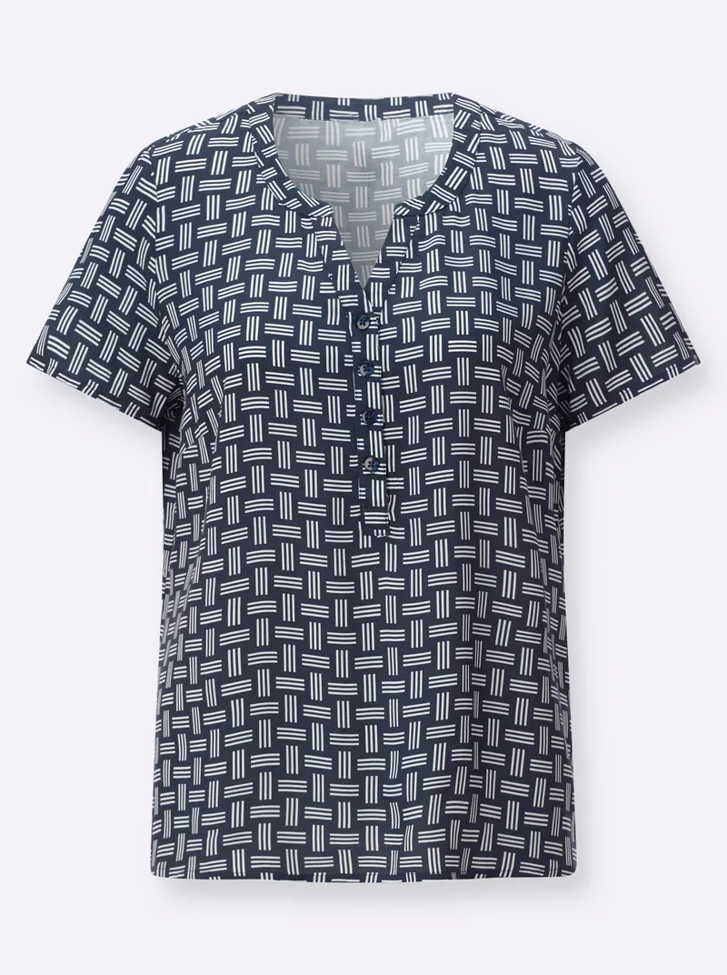 Witt Druckbluse marine-ecru-bedruckt, Marine-ecru-bedruckt, – Produktbild 2 von 2