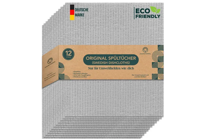 ZUKUNFTSENKEL Schwammtuch Nachhaltige Schwammtücher Spültücher, Waschbar, Wiederverwendbar, Grau, – Produktbild 1 von 4