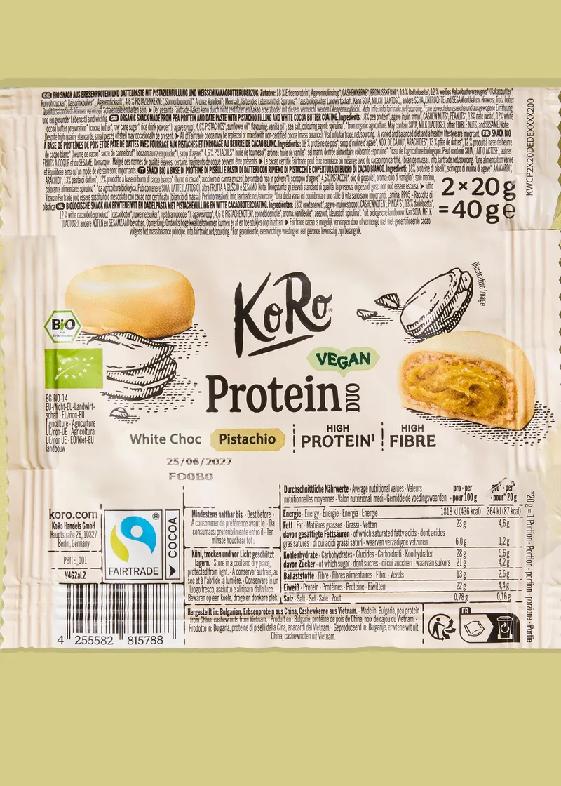 KoRo Bio Protein Duo White Choc Pistachio 2 x 20 g – Produktbild 5 von 5