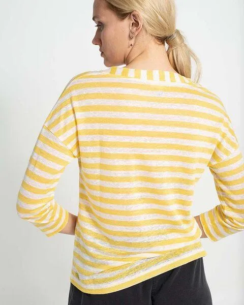 Alma & Lovis Alma & Lovis Leinenshirt im Regular-Fit aus Leinen | Leinen Ringel Shirt, Gelb, – Produktbild 2 von 3