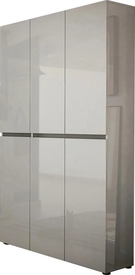 Home affaire Schuhschrank MISTER Schuhkommode, Schuhmöbel, Schuhregal, Hochglanz lackiert Breite 120 cm, Höhe 200 cm, 6 Türen, 24 Fächer, ca.58 paar Schuhe, Grau, – Produktbild 4 von 5