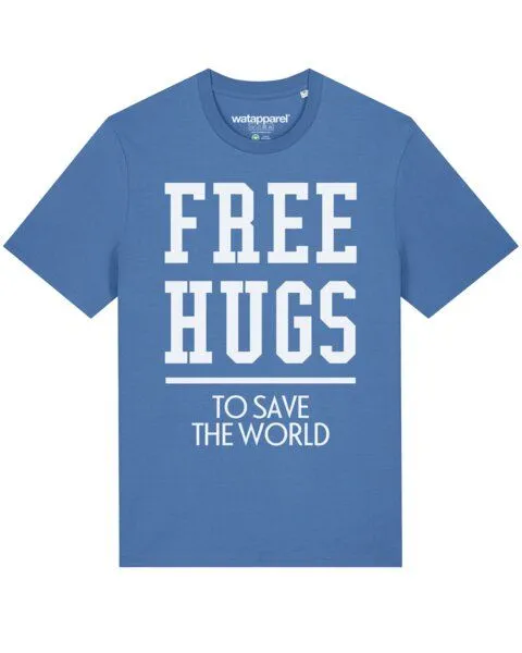 watapparel watapparel T-Shirt Unisex Free hugs to save the world, Bright blue, – Produktbild 1 von 4