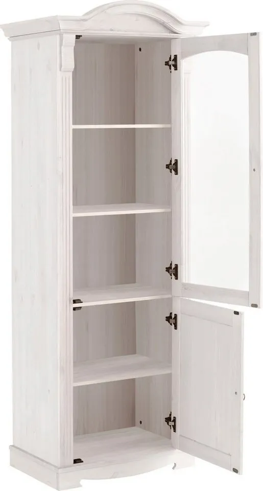 OTTO home Vitrine Anna, Standvitrine, Vitrinenschrank, Glasvitrine (Gesamtmaße (B/T/H): ca. 66/46/188 cm) mit Glastür, Höhe 188 cm, Massivholz, mit Zierfräsungen, FSC®, Weiß, – Produktbild 5 von 5