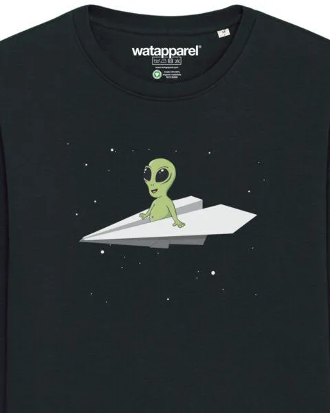 watapparel watapparel Sweatshirt Unisex Alien on a paper plane, Black, – Produktbild 3 von 3