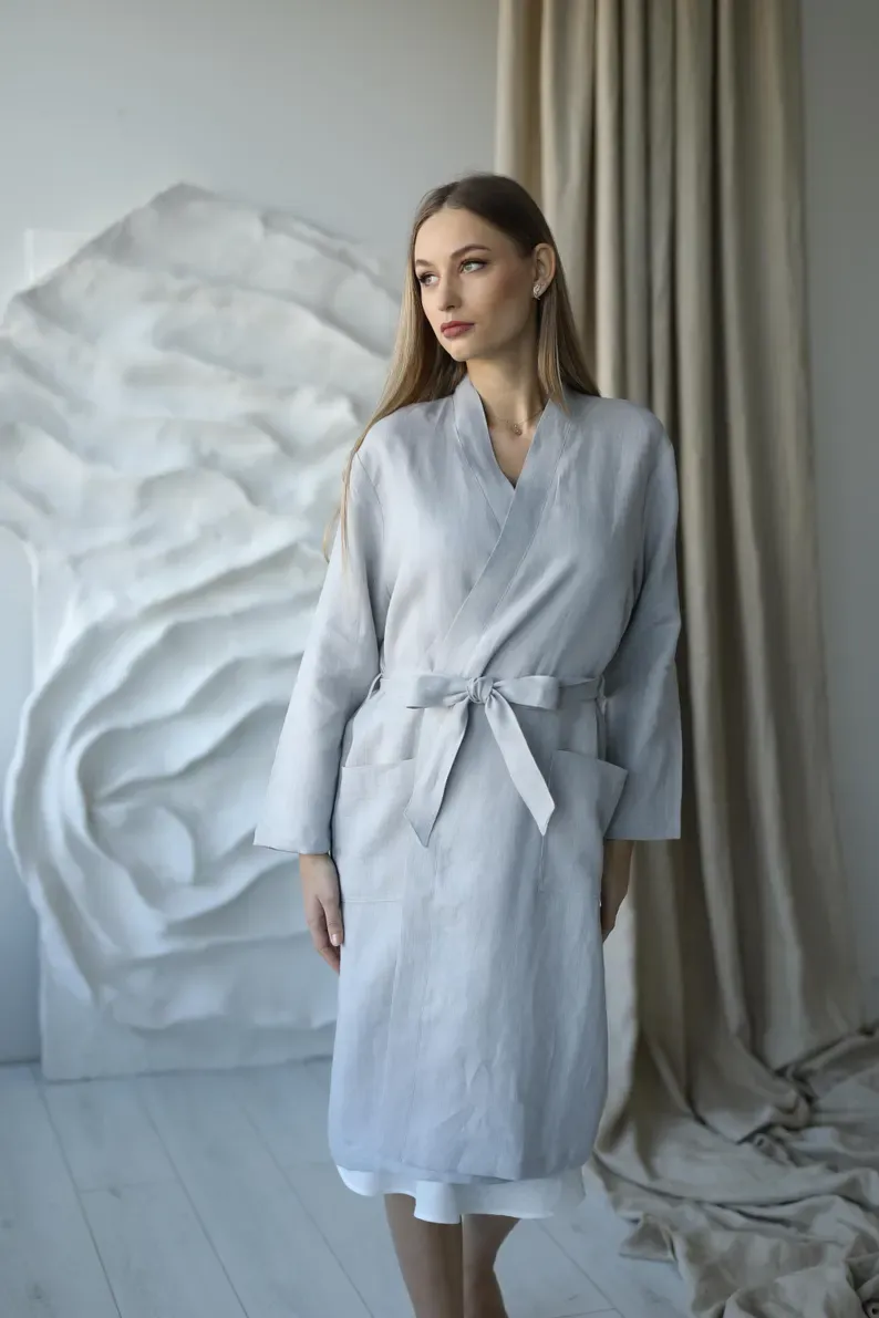 Amber Linen Amber Linen Damen vegan Robe Mona Grau, Hellgrau, – Produktbild 1 von 2