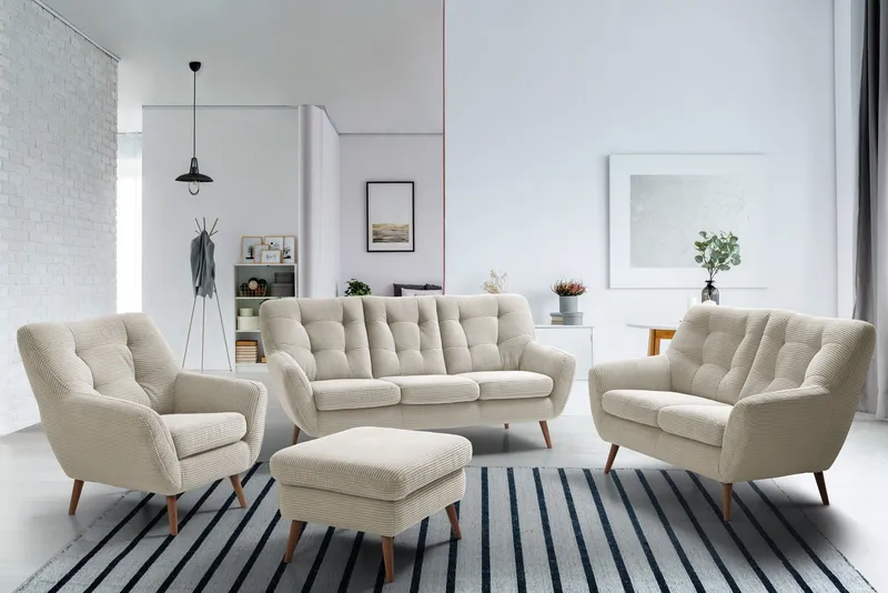 exxpo - sofa fashion Hocker Scandi bequem und elegant mit hohem Holzfuß, bequem und elegant mit hohem Holzfuß, Beige, – Produktbild 4 von 5