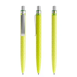 prodir prodir® Druckkugelschreiber QS01 PMS Push, blaue Mine, gelbgrün/silber satiniert – Produktbild 1 von 1