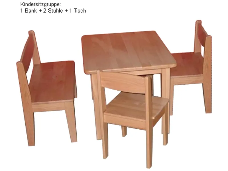 Caritas Werkstätten Caritas Werkstätten Kindersitzgruppe Buche massiv 4-tlg. geölt 1 Kindertisch, 1 Kinderbank, 2 Kinderstühle, Natur, – Produktbild 1 von 1