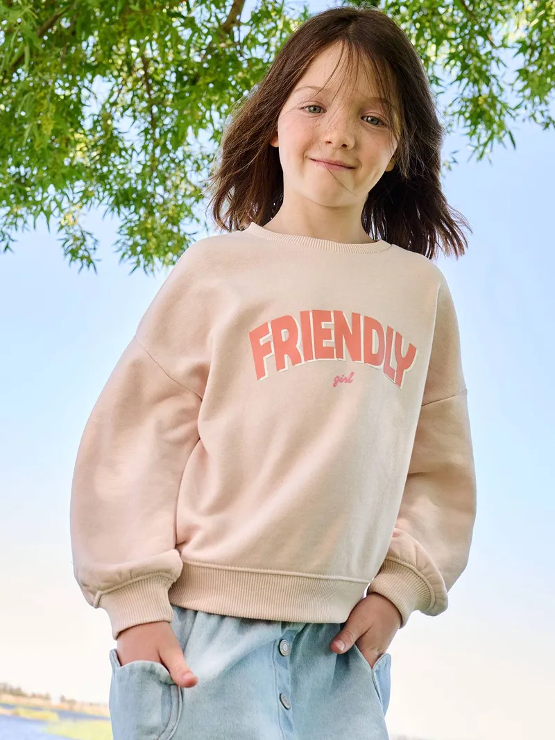 Vertbaudet Sweatshirt mit Message-Print Mädchen hell, Hellrosa, – Produktbild 1 von 4