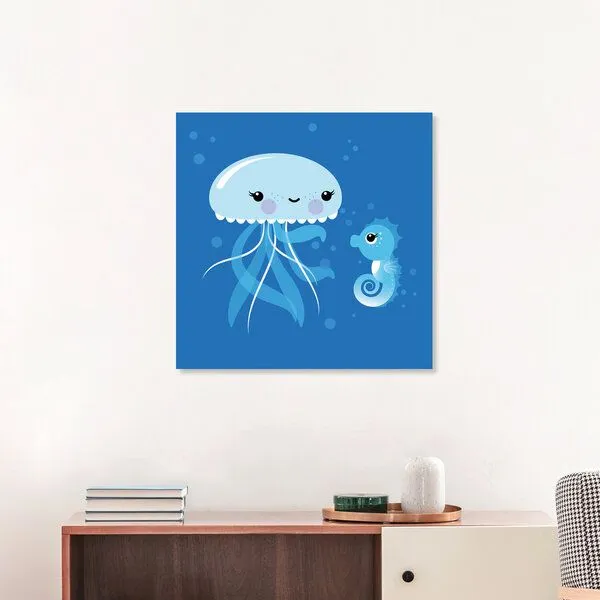 Photocircle Photocircle Poster / Leinwandbild - Beste Freunde – Kinderzimmerbild mit Qualle und Seepferdchen – Produktbild 3 von 4