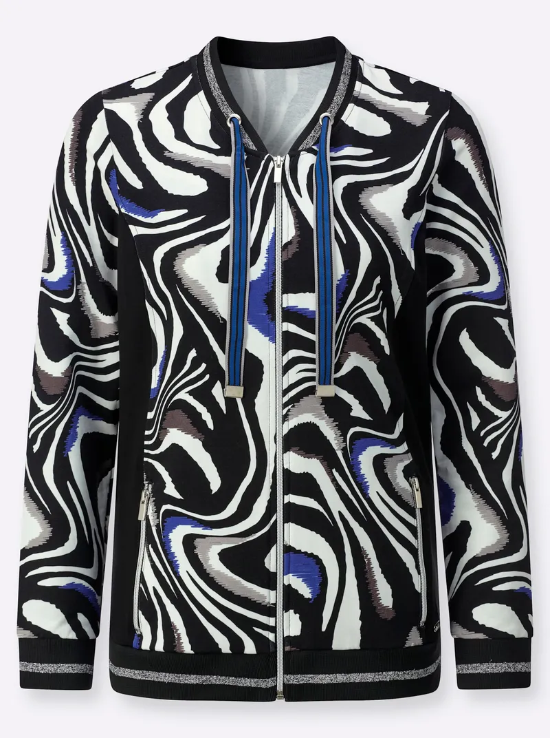 feel good Jacke schwarz-royalblau-bedruckt, Schwarz-royalblau-bedruckt, – Produktbild 1 von 2