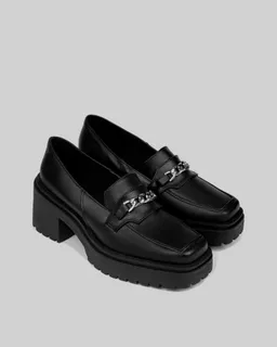 BOHEMA BOHEMA Damen vegan Karierte Chunky Loafer Schwarz – Produktbild 1 von 1