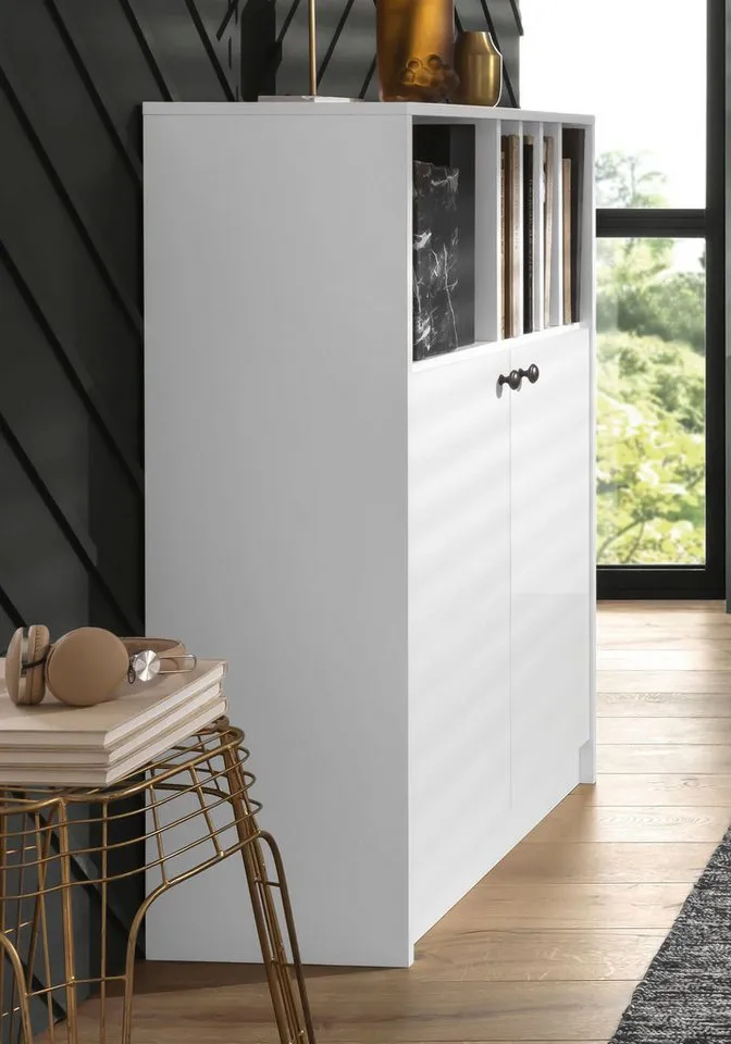 OTTO home Aktenschrank Licia viel Stauraum, 2 Türen und 5 offene Fächer, Weiß, – Produktbild 3 von 5