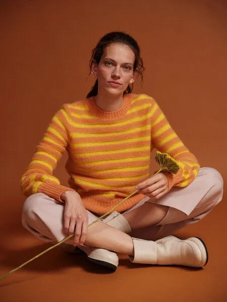 LANIUS LANIUS Streifenpullover aus Alpakawolle, Peach/neon yellow, – Produktbild 1 von 4