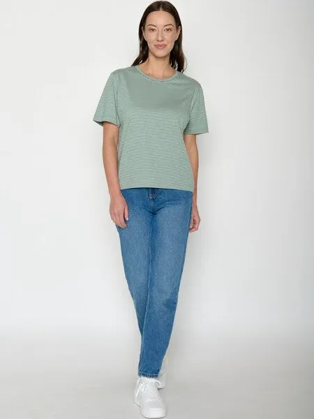 GreenBomb GREENBOMB Basic Nova - Kastiges T-Shirt aus Bio-Baumwolle / GOTS / Fair & Vegan, Grün (bamboo stripes), – Produktbild 3 von 4