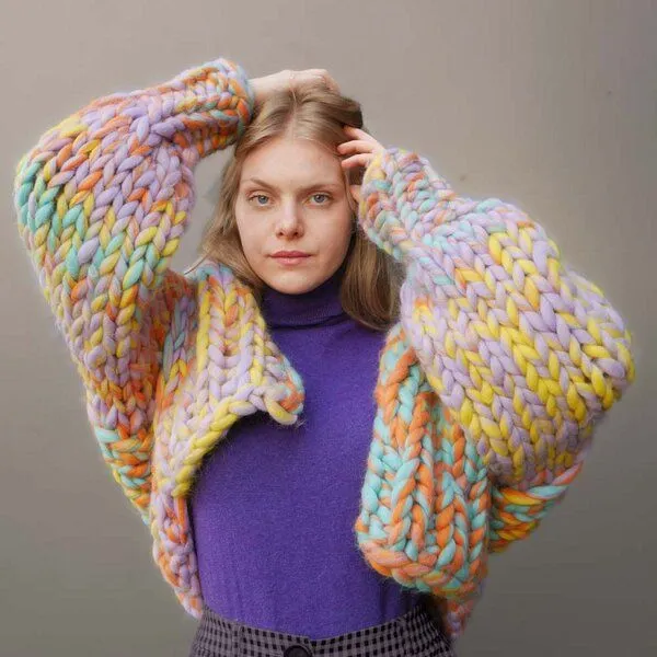 PANAPUFA PANAPUFA Strickjacke aus dicker Wolle, Mehrfarbig, – Produktbild 5 von 6