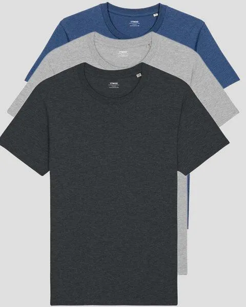 YTWOO YTWOO 3er Pack Basic Unisex T-Shirt aus Bio Baumwolle | viele Farbkombinationen | Fair Trade | Nachhaltig, Blau meliert-dunkegrau meliert-hellgrau meliert, – Produktbild 1 von 3