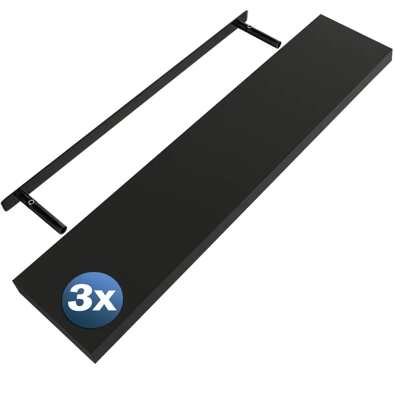Casaria® Wandregal Schweberegal 110cm 3er-Set Schwarz + Halterung – Produktbild 1 von 2