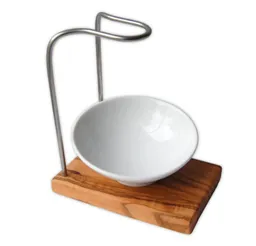 Olivenholz erleben Olivenholz erleben Rasierpinselhalter DESIGN PLUS inkl. Porzellanschale schräg & Rasierpinsel – Produktbild 1 von 1