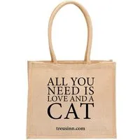 Treusinn Treusinn Eco Shopper "All you need is love...and a cat" / 100% Jutegewebe / umweltfreundlich, Schwarz, – Produktbild 1 von 1