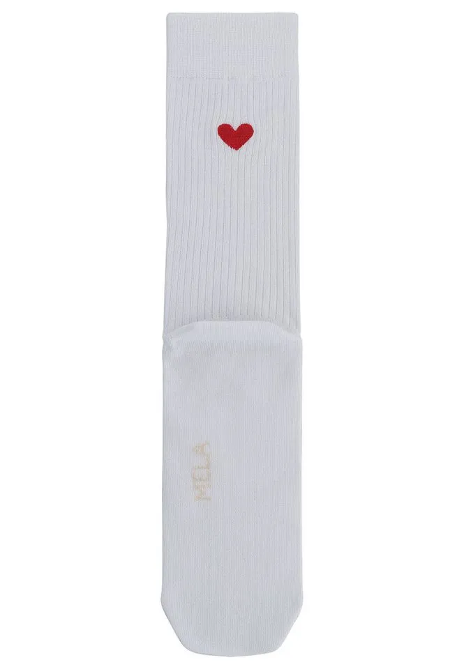 MELA MELA Socken Gerippte Socken Stickerei 1 Paar Frei von Polyester und Polyamid, Weiß - herz, – Produktbild 2 von 3