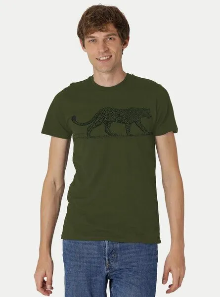 Peaces.bio - handbedruckte Biomode Peaces.bio - handbedruckte Biomode Bio Fit T-Shirt Leopard Herren, Waldgrün, – Produktbild 1 von 2