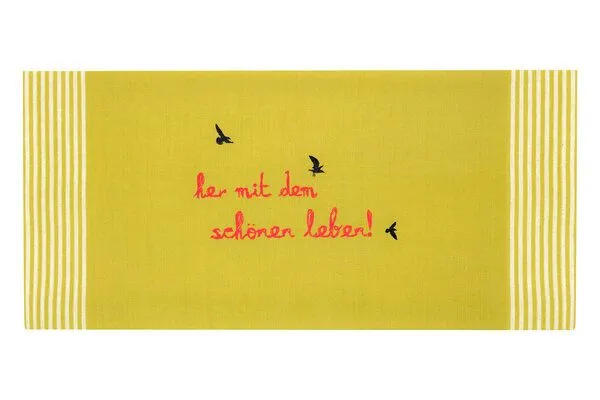 Hirschkind Hirschkind Handgewebtes Geschirrtuch "her mit dem schönen Leben!", Hellgrün, – Produktbild 2 von 3