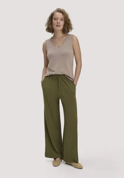 hessnatur hessnatur Jersey Hose Wide Leg Relaxed aus reiner Bio-Baumwolle mit Leinen, Goldoliv, – Produktbild 1 von 3