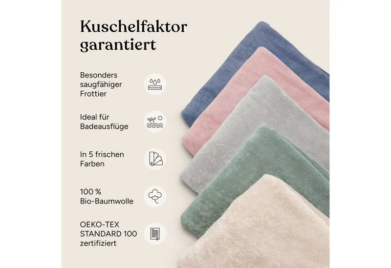 Ehrenkind Badeponcho Bio-Baumwoll Kinder 1-5 Jahre, Badeponcho Kinder, Kapuze, Standard 100 by OEKO-TEX, Bio-Baumwolle, Badeponcho Baby, Beige, – Produktbild 3 von 5