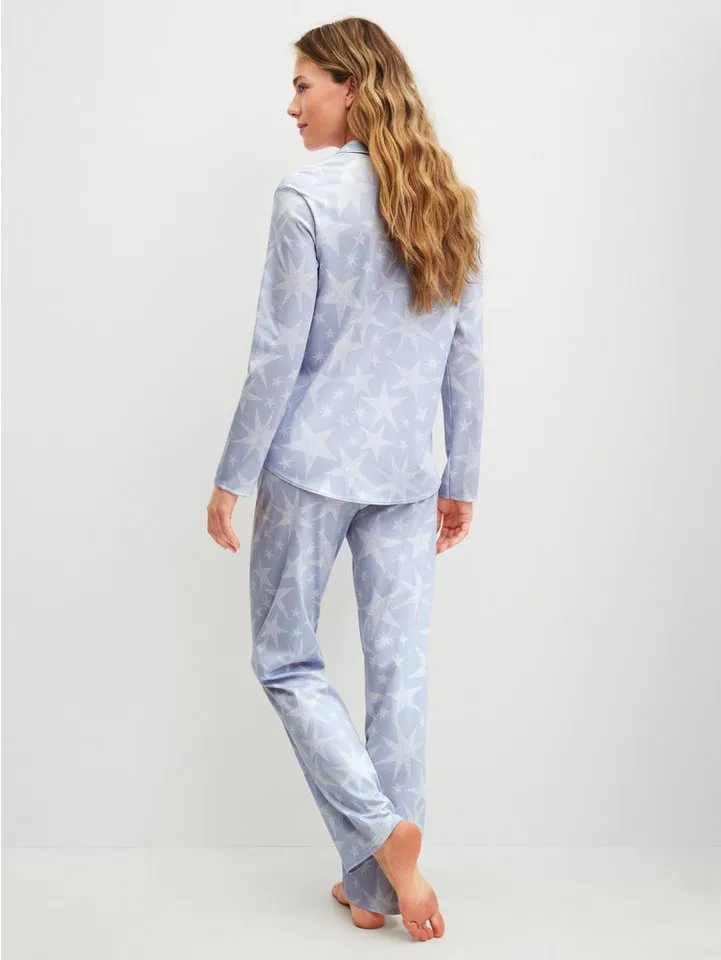 CALIDA CALIDA Pyjama Cosy Nights Damen (2 tlg) weich, wärmend und bequem, Blau, – Produktbild 3 von 5