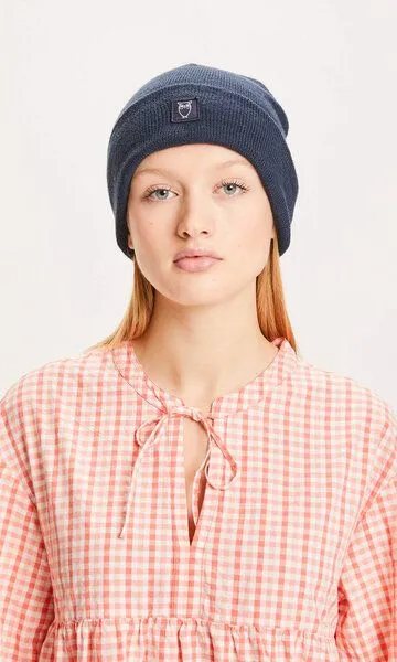 KnowledgeCotton Apparel KnowledgeCotton Apparel Mütze - LEAF Beanie organic wool - GOTS, Blau (total eclipse), – Produktbild 3 von 4