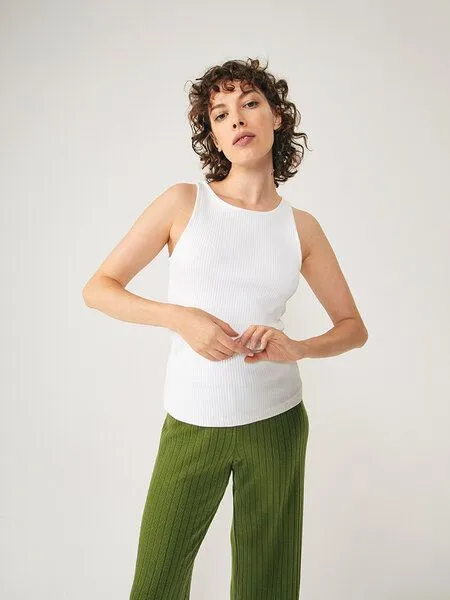 NINE TO FIVE NINE TO FIVE #ammer - Damen Ripp Tank Top aus Bio-Baumwolle, Weiß, – Produktbild 2 von 4