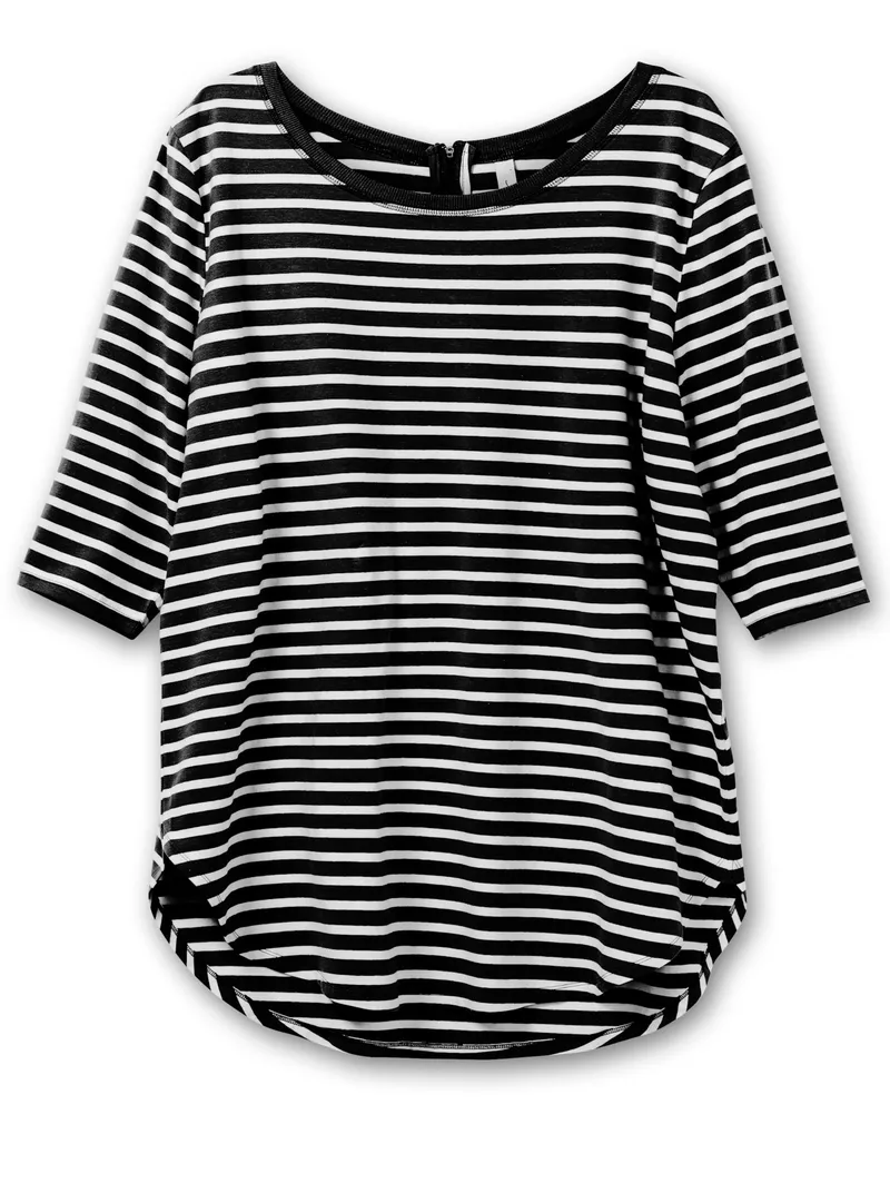 sheego Longshirt schwarz-weiß, Schwarz-weiß, – Produktbild 1 von 2