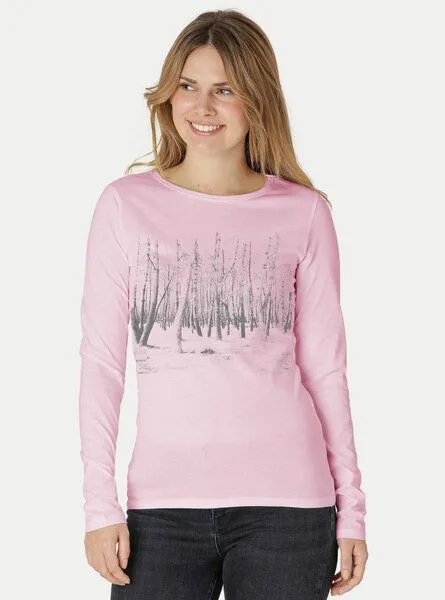 Peaces.bio - handbedruckte Biomode Peaces.bio - handbedruckte Biomode Damen Langarmshirt Woodland, Rosa, – Produktbild 1 von 2