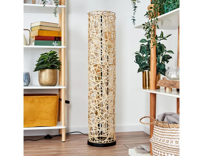 hofstein Stehlampe Stehlampe aus Metall/Bambus in Schwarz/Gold/Natur mit Lichteffekt, ohne Leuchtmittel, Leuchte im Skandinavischen/Boho-Design mit Fußschhalter, E27, Beige|schwarz, – Produktbild 3 von 5