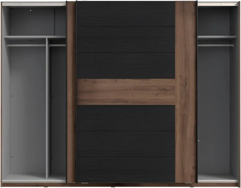 FORTE Schwebetürenschrank Bellevue, viel Stauraum mit schwarzen Metallgriffleisten, ca. 270x210cm, Beige|schwarz, – Produktbild 5 von 5