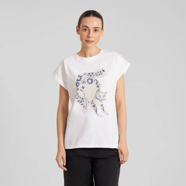 Dedicated DEDICATED T-Shirt aus Biobaumwolle "Visby" - Flower Cat, White (weiss), – Produktbild 1 von 2