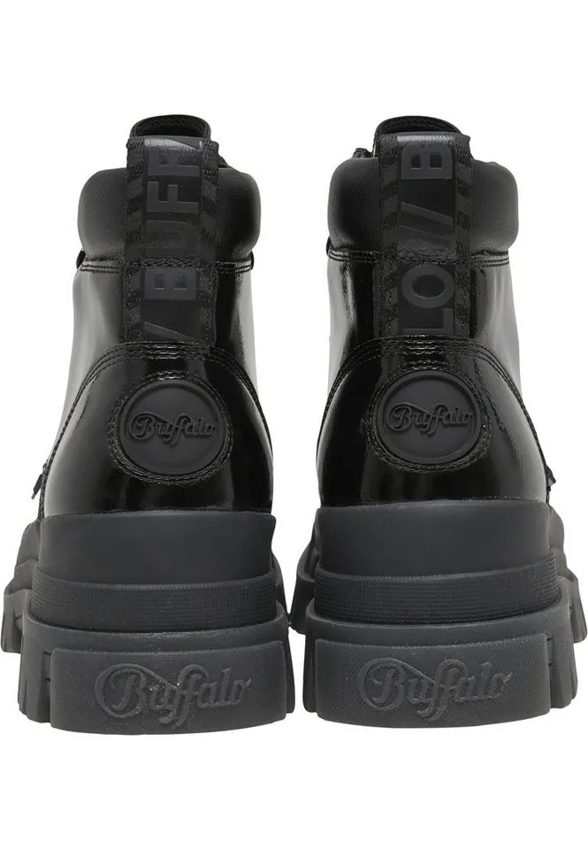 Buffalo Buffalo ASPHA LACE UP MID - VEGAN PATENT Stiefel, Schwarz, – Produktbild 2 von 5