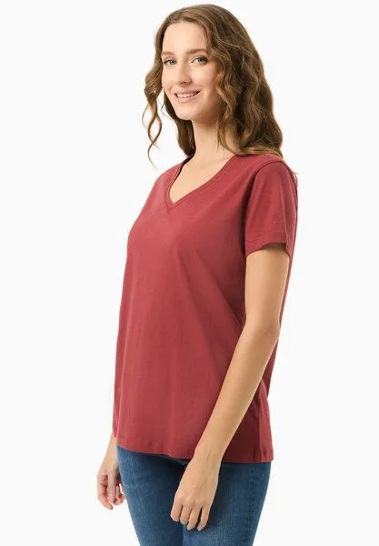 ORGANICATION ORGANICATION Damen Basic T-Shirt aus Bio-Baumwolle mit V-Ausschnitt, Merlot, – Produktbild 3 von 4