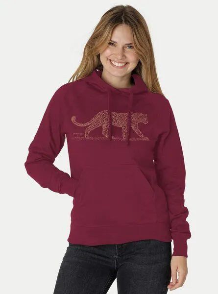 Peaces.bio - handbedruckte Biomode Peaces.bio - handbedruckte Biomode Bio-Damen-Kapuzensweater Leopard, Bordeaux, – Produktbild 1 von 1