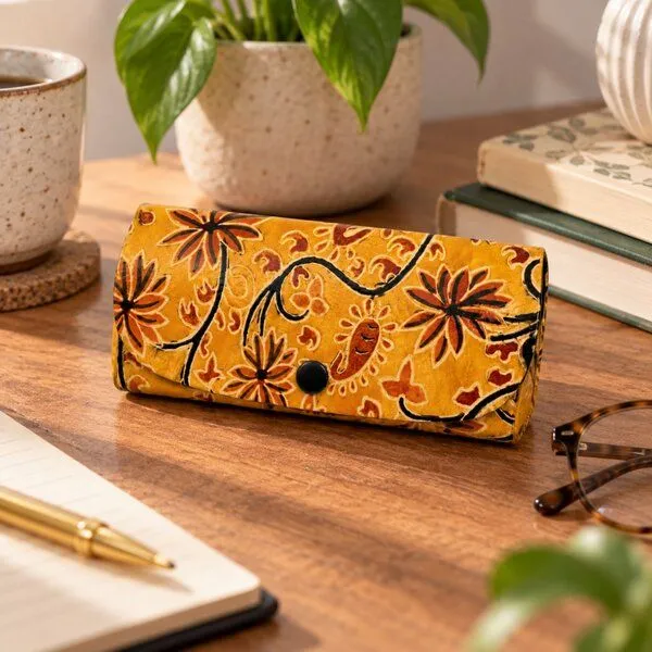 Janselo Sunflower Bloom Design Leder-Brillenetui – Produktbild 4 von 4