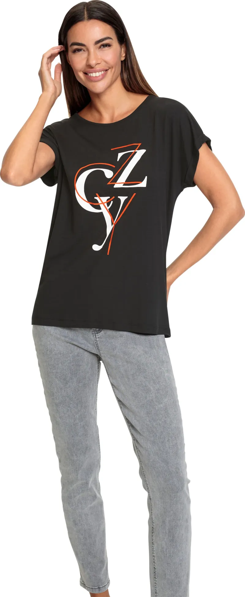 heine Print-Shirt schwarz-ecru-bedruckt, Schwarz-ecru-bedruckt, – Produktbild 2 von 2