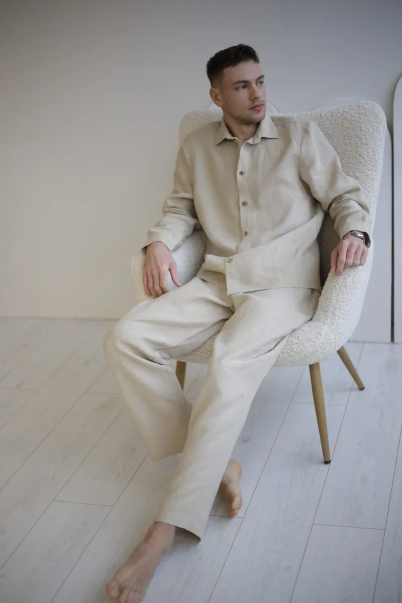 Amber Linen Amber Linen Herren vegan Set Shirt Und Hose Pale Sand, Beige, – Produktbild 2 von 2