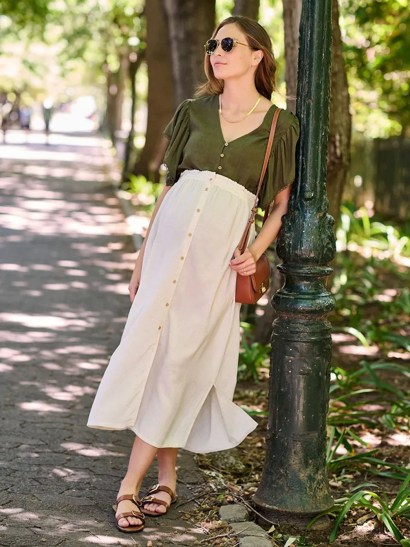 Envie De Fraise Bluse mit Leinen für Schwangerschaft und Stillzeit ENVIE DE FRAISE, Khaki, – Produktbild 1 von 4