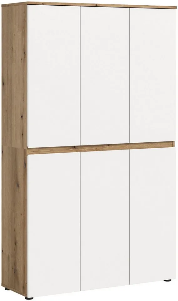 xonox.home Mehrzweckschrank in weiß/Evoke Oak Nachbildung B/H/T ca.: 105 x 175 x 37 cm, Weiß, – Produktbild 2 von 5