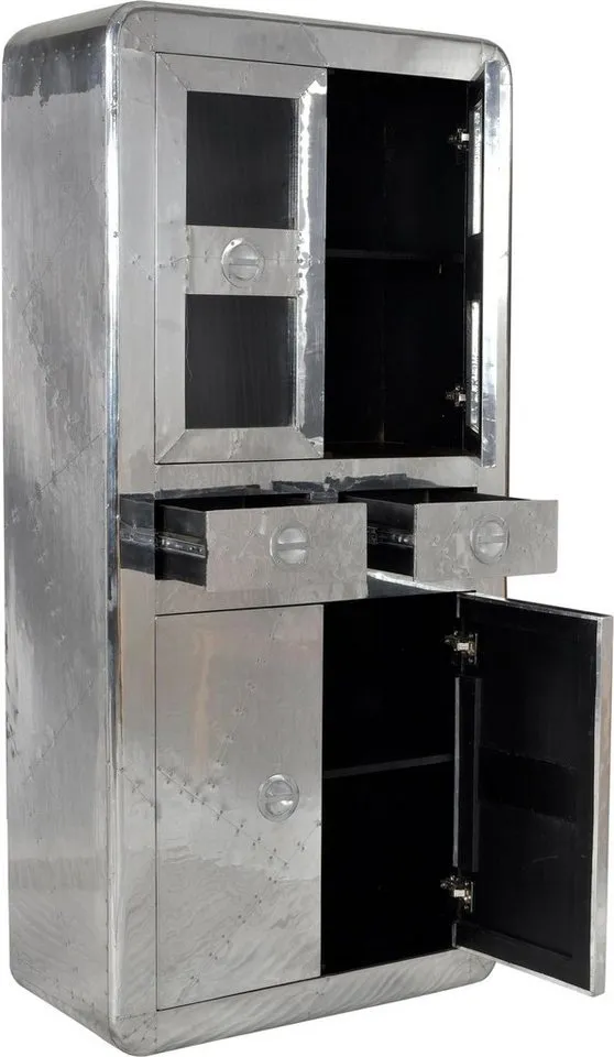 SIT Vitrine Pushkar aus Mangoholz mit 4 Türen & 2 Schubladen Futuristischer Aluminium-Look mit dekorativen Zierschrauben, Silberfarben, – Produktbild 5 von 5