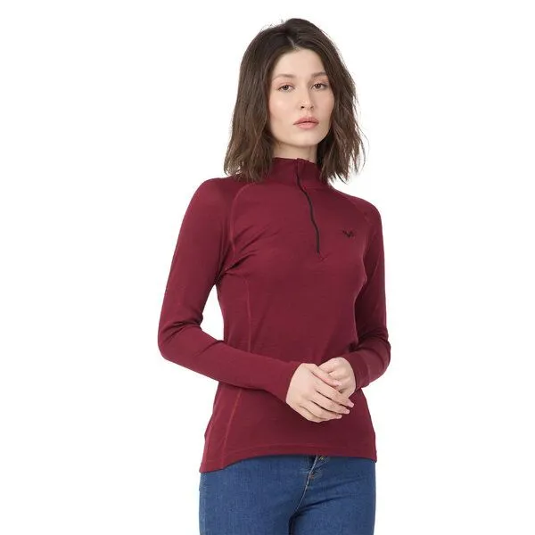 Woolona Woolona Merino Langarmshirt Damen - VEGA - 100% Merinowolle (Zip), Burgundy, – Produktbild 1 von 2