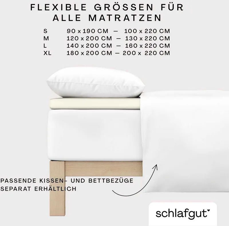 Schlafgut Schlafgut Spannbettlaken PURE TOPPER Bio-Baumwolle mit Elasthan 170 g/m² für Topper bis 10 cm, Jersey-Elasthan, Gummizug: rundum, (1 Stück), PREMIUM Laken für Matratzen bis 10 cm Höhe, dehnbar, blickdicht, Gelb, – Produktbild 1 von 5