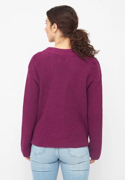 Givn Berlin Givn Berlin Damen Strickpullover mit V-Ausschnitt aus Bio-Baumwolle - ELSA, Dark pink, – Produktbild 3 von 4
